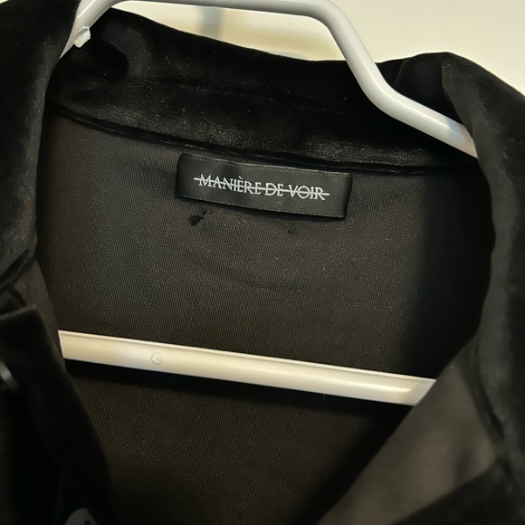 MANIÈRE DE VOIR VELOUR AND VEGAN LEATHER EIFFEL BODYSUIT & CROP SHIRT - BLACK - Picture 2 of 6